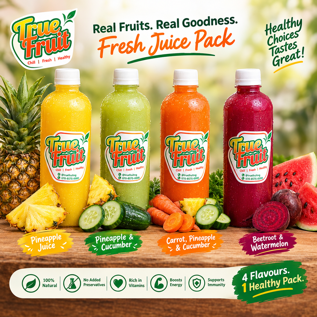 Four Slurpy Juice bottles